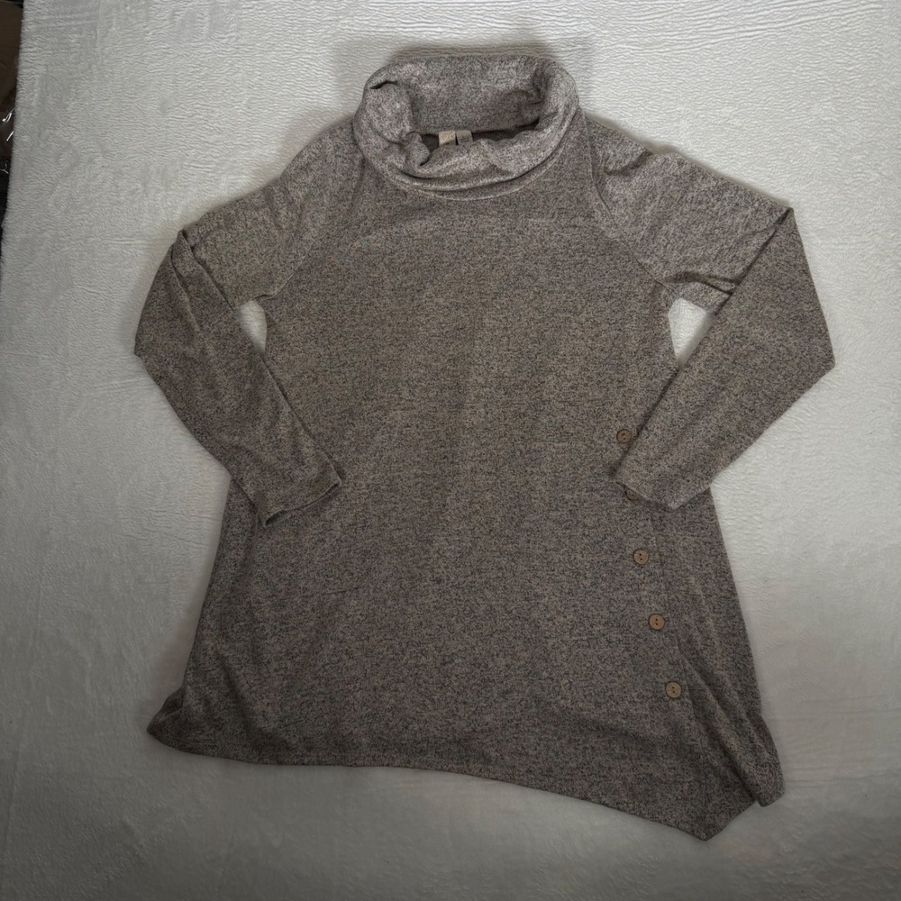Misia Womens Cowl Neck Marl Knit Tunic Top Asymmetrical Buttons Grey Large